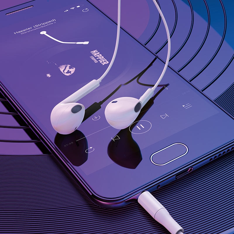 Casti audio In Ear, microfon incorporat si control volum, conector Jack 3.5mm, BM54 Maya, 1.2m lungime, Alb