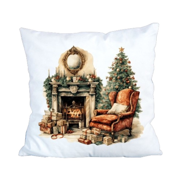 Perna decorativa de Craciun, cu umplutura, model semineu cu brad