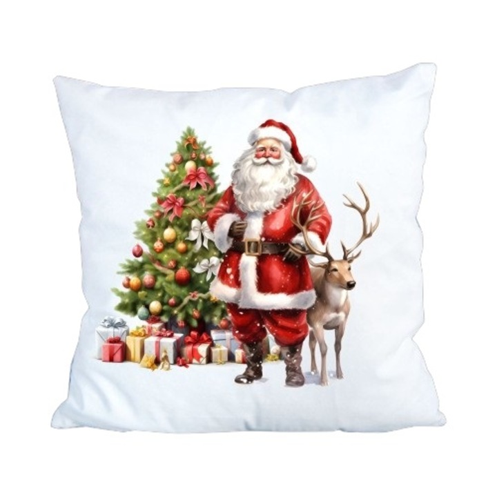 Perna decorativa de Craciun, cu umplutura, model Mos Craciun cu cerb