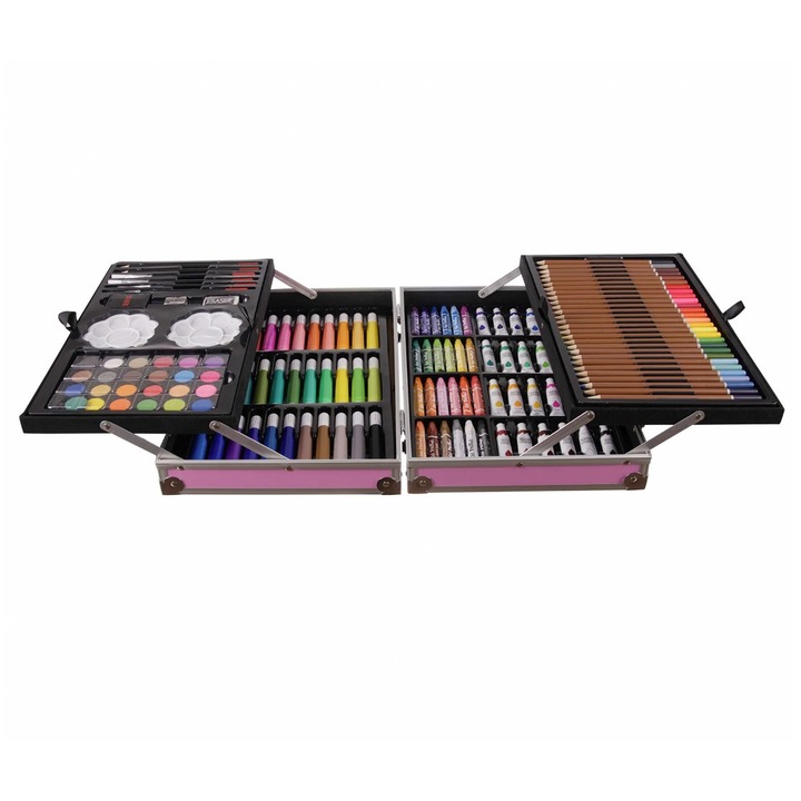 Set pictat si desen, Zola®, gentuta depozitare cu model Unicorn, 145 piese, 34 x 23 x 8.5 cm