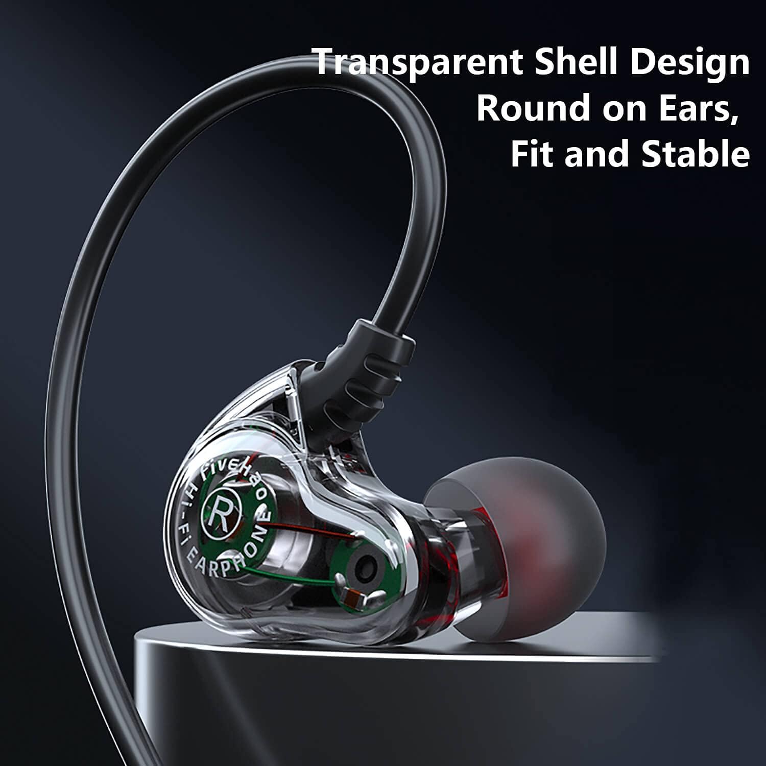 Casti cu fir in-ear sport, JENUOS®, 1BA+1DD, Unitate hibrida, HI-RES Audio, Monitor, Sport, Anularea zgomotulu, MIcrofon Negru Cristal