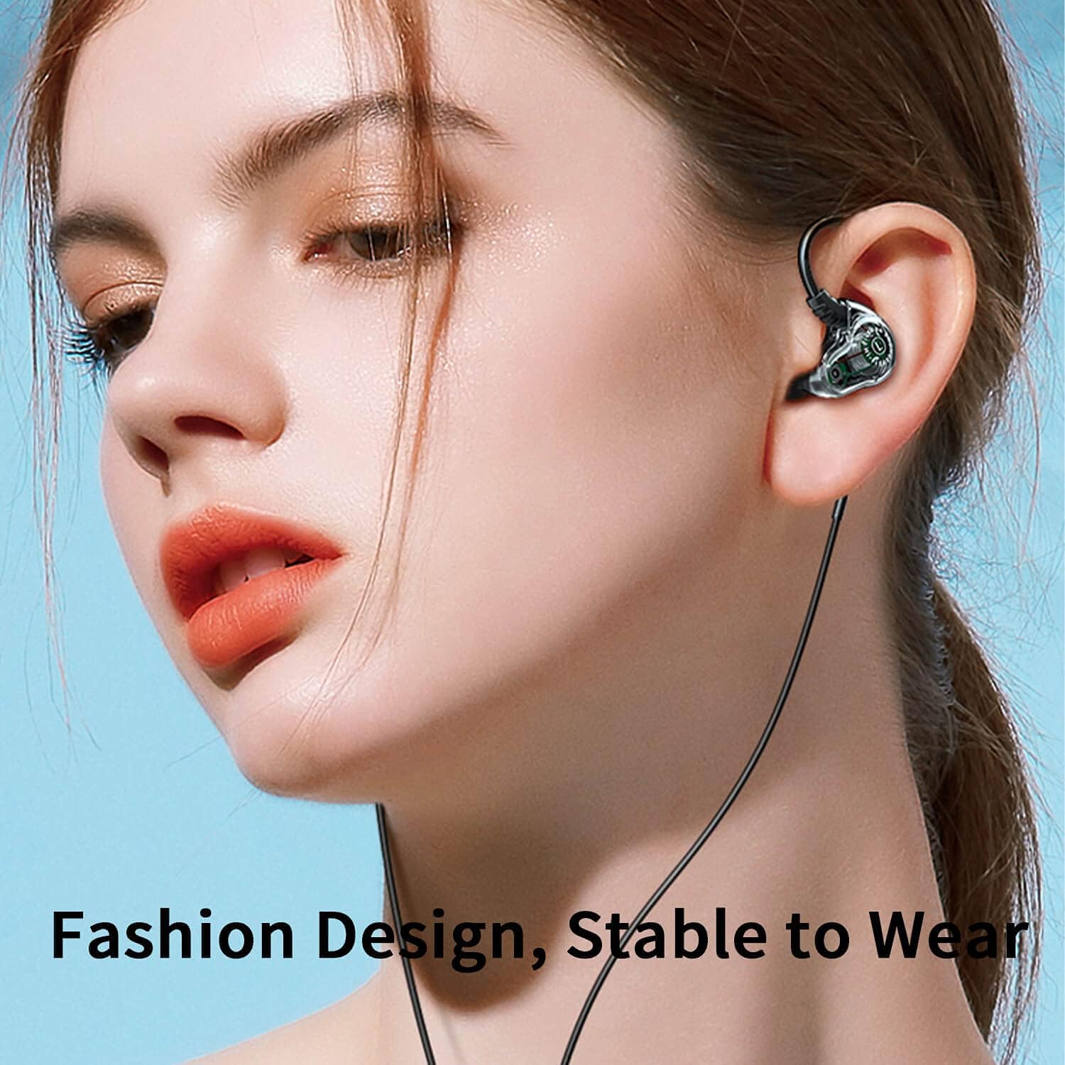Casti cu fir in-ear sport, JENUOS®, 1BA+1DD, Unitate hibrida, HI-RES Audio, Monitor, Sport, Anularea zgomotulu, MIcrofon Negru Cristal