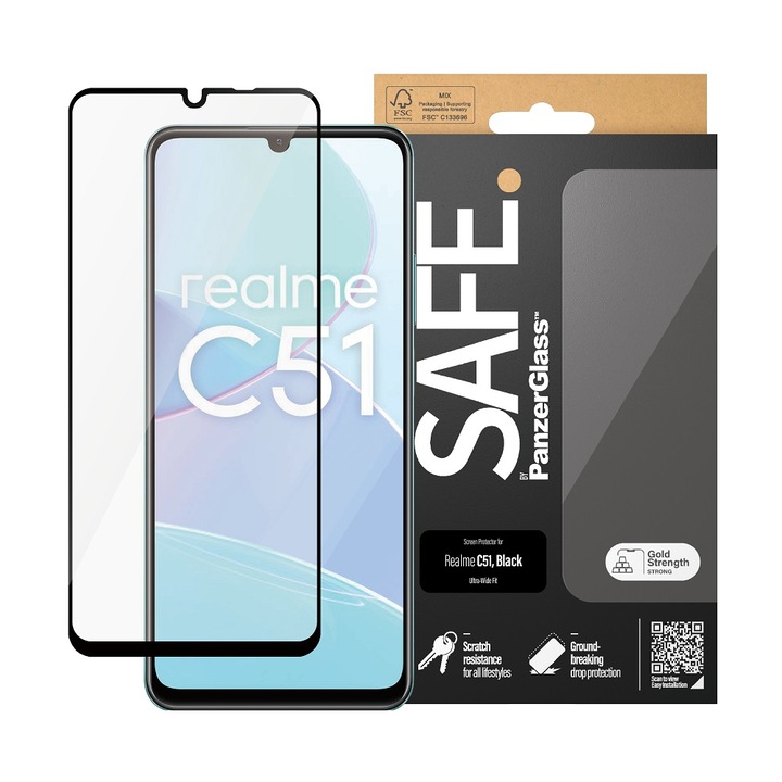Üvegvédő Biztonságos Realme C51, UWF, fekete
