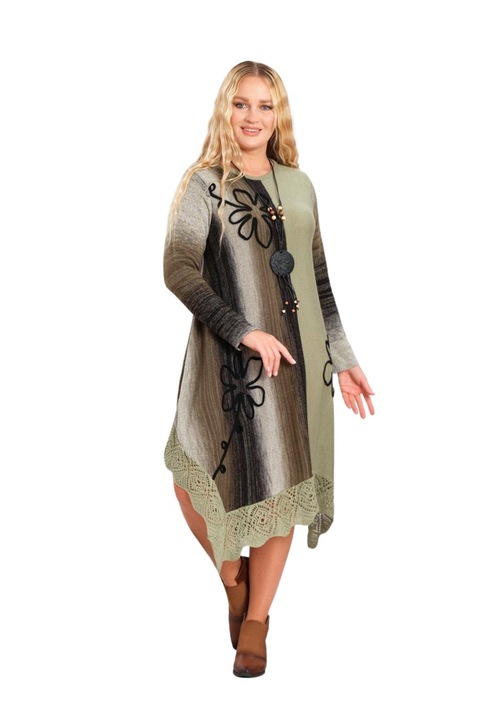 Рокля с асиметрична основа и флорален десен, Вискоза, Pistachio green, Зелен, One Size