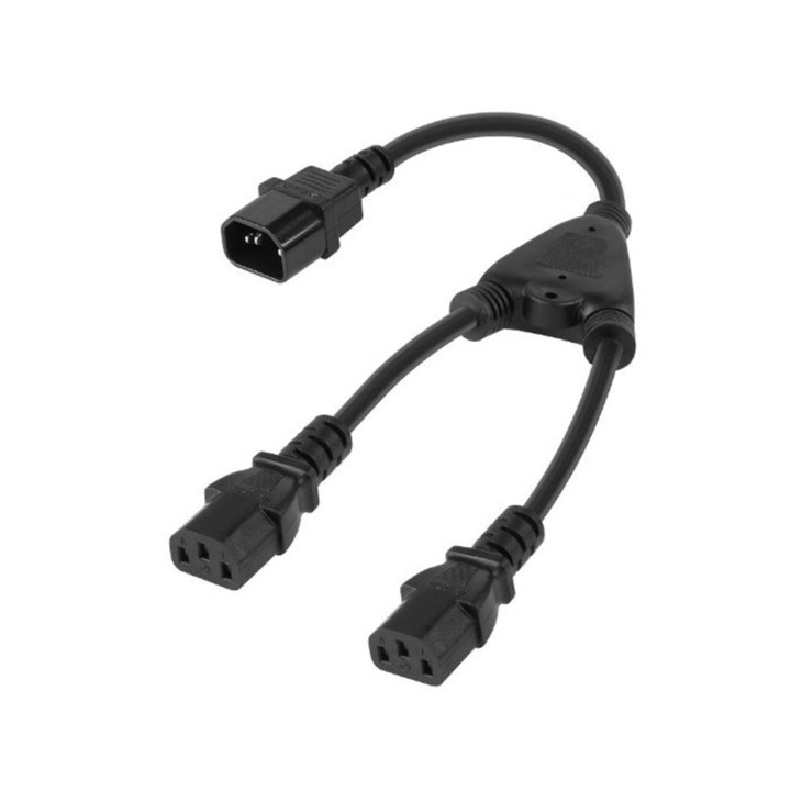 Hálózati adapter kábel KPO2773, Tápegység, UPS, 1x C14(m), 2xC13(g), Egyenes, 0, 3m, 220VAC, 10A