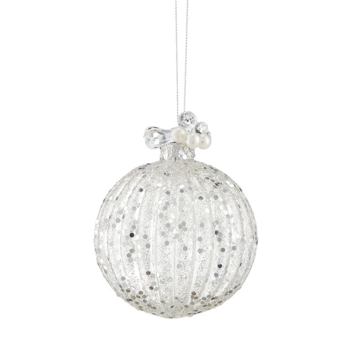 Glob de Craciun, Villa Italia, Sticla, 8 cm, Argintiu