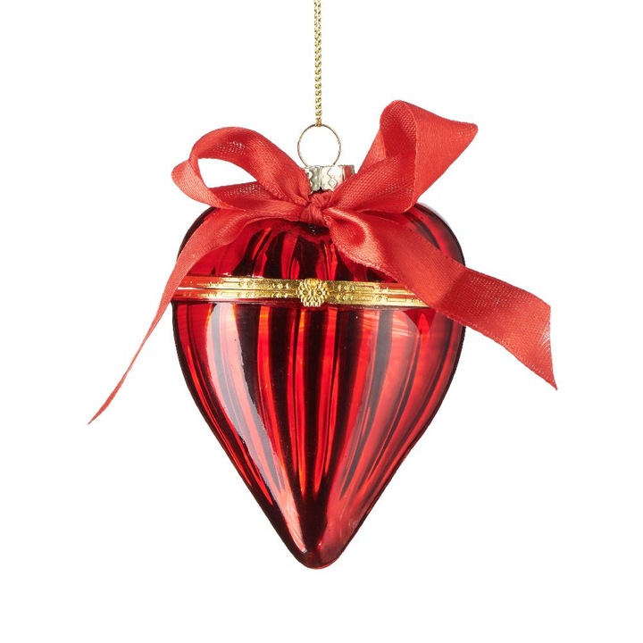 Glob de Craciun, Villa Italia, Sticla, Forma inima, 8.5 cm, Rosu