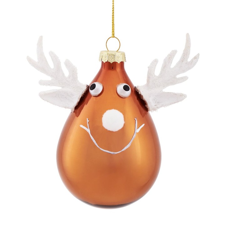 Glob de Craciun, Villa Italia, Sticla, Forma ren, 10 cm, Maro