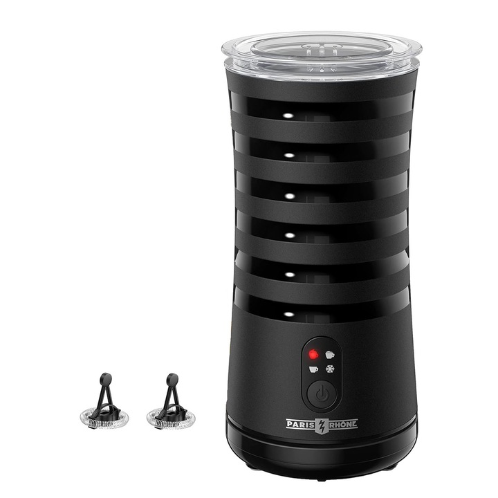 4 в 1 пенообразувател за мляко, LED индикатор, Разпенване на горещо и студено, Идеален за лате, шоколад, капучино, фрапе, 240 ml, PARIS RHÔNE AMZPE-MF010B01, черен