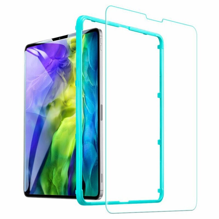 Folie de protectie pentru tableta compatibila cu Apple iPad Air 4 2020/Air 5 2022/Pro 11 2018/2020/2021/2022, rama de montare, sticla securizata, Transparent