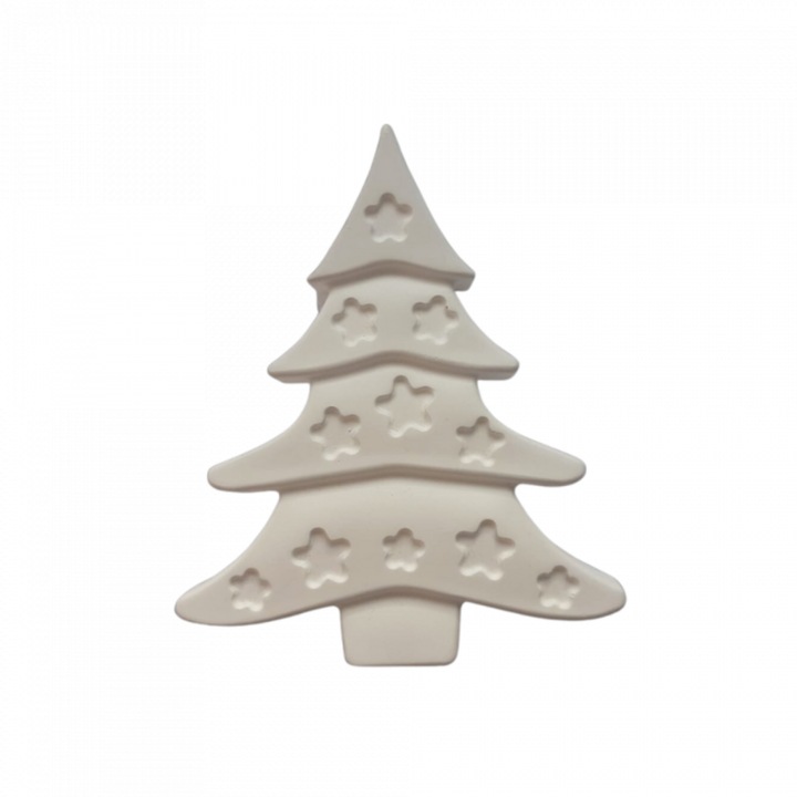 Figurina din ipsos pentru pictat, model Brad de Craciun, alba, 12x14cm