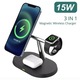 WaltStore vezeték nélküli töltő, töltőállomás 3 az 1-ben Qi gyorstöltő 15 W gyorstöltés kompatibilis Apple Watch-al, Airpods, iPhone, kábel mellékelve, fekete