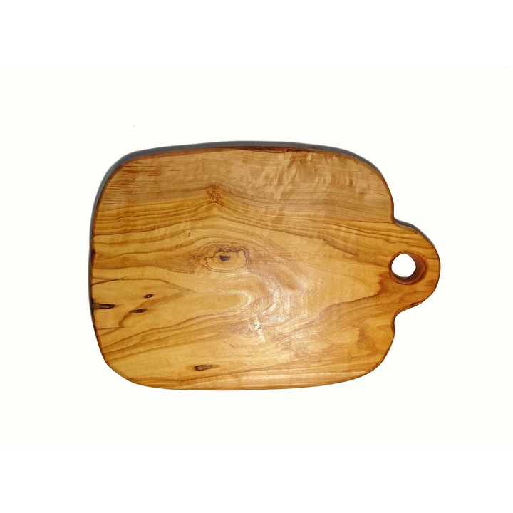 Tocator din lemn de maslin cu maner, rustic, Tivoli, 24x17x1.8 cm