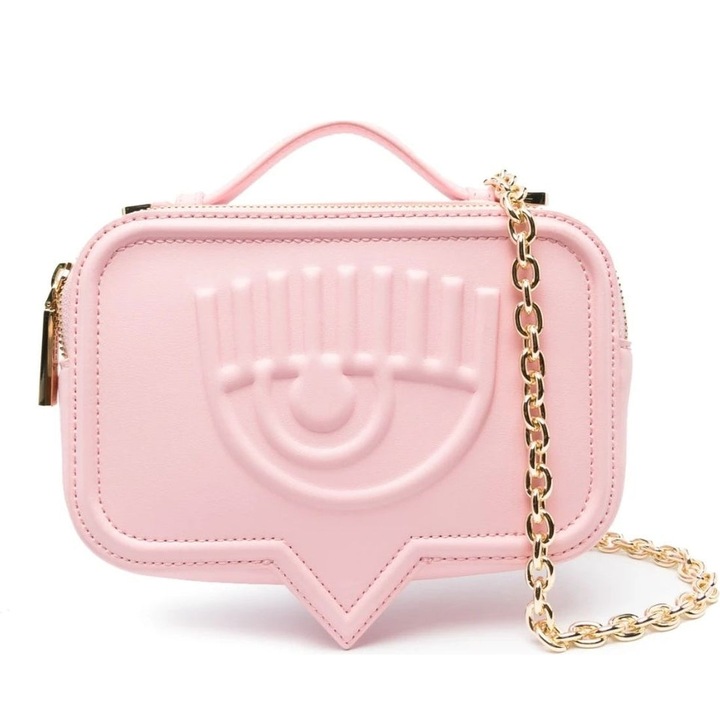 Дамска чанта Chiara Ferragni, Кожа/Текстил, Розова