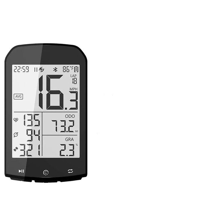 Велосипеден компютър, GPS, водоустойчив, 2 сензора за скорости, с капак, черен