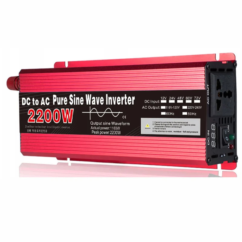 Инвертор, 24V, 1100-2200W, синусоида, алуминиева сплав, червен - eMAG.bg