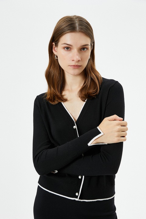 KOTON, Cardigan cu detalii ontrastante, Negru