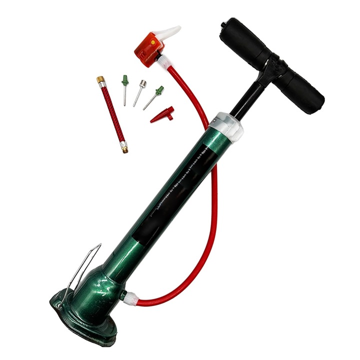 Fém lábpumpa, kerékpár és labda szett, 45 mm, fekete/zöld