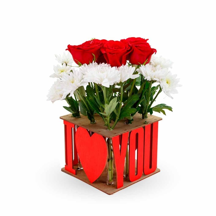 3D пъзел, EWA, Декоративна ваза I LOVE YOU, дърво, 12 части