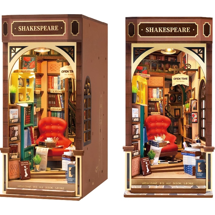 Rolife 3D Puzzle, Miniatűr ház Könyvkuckó DIY Shakespeare könyvtára, 194 db-os
