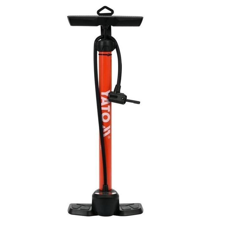 Kézi pumpa, YATO, Alumínium, Analóg nyomásmérő, 8 bar, 65 cm, Fekete / Piros