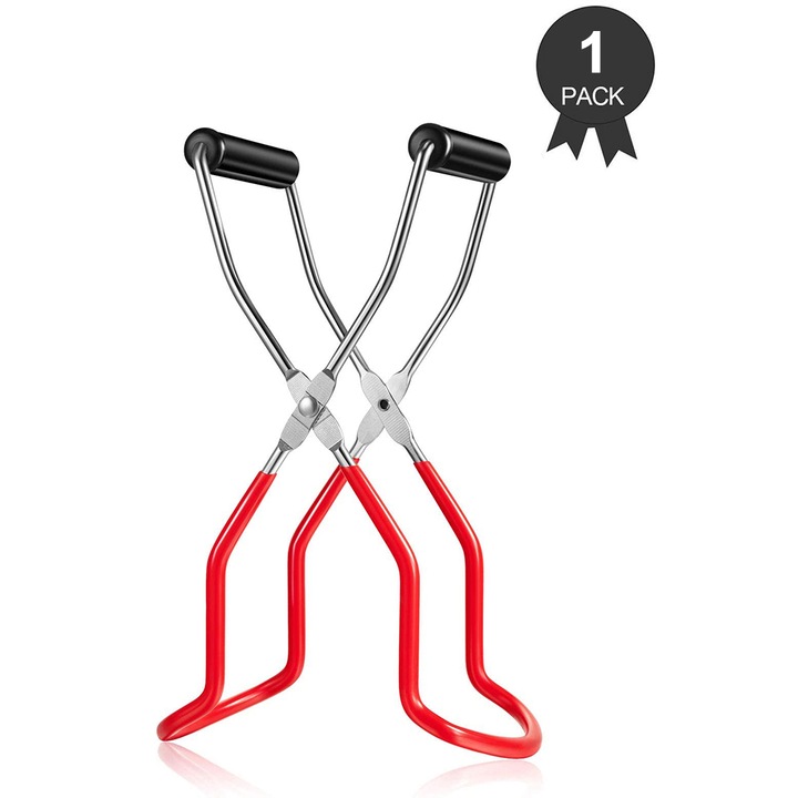 Kényelmes fogantyús konzervnyitó, rozsdamentes acél, égésgátló, csúszásmentes, piros