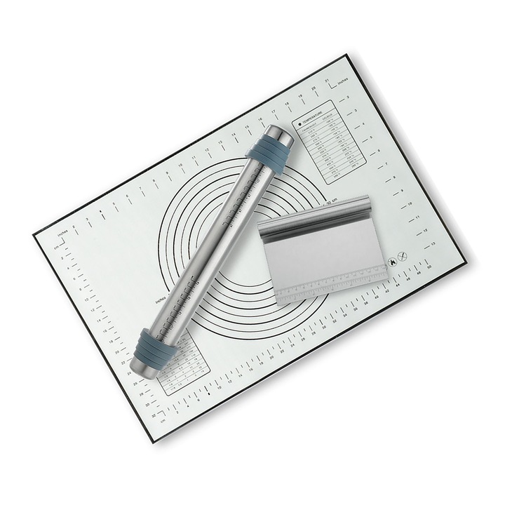 Sucitor de aluat cu grosime reglabila + racleta pentru aluat, Gri