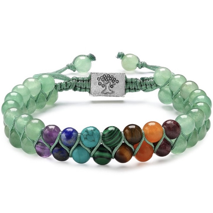 Bratara energetica cu pietre semipretioase, 7 chakra, protectie, meditatie, energie si saculet catifea