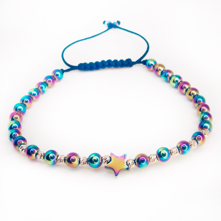 Bratara reglabila cu bile aur 14k de 2.5 mm si hematit 4 mm