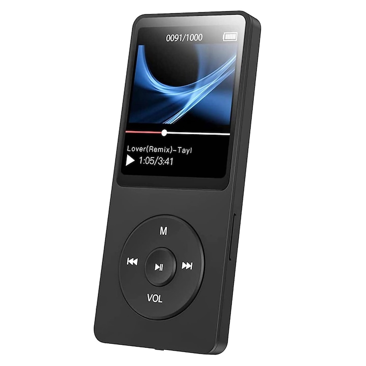 Többfunkciós és hordozható MP3/MP4 lejátszó, NUODWELL, Támogatja a Bluetooth 5.0-t, Veszteségmentes Hi-Fi hangminőség, Sportoláshoz, fitneszhez, futáshoz, utazáshoz, Műanyag, 9 x 3,9 x 1 cm, Fekete