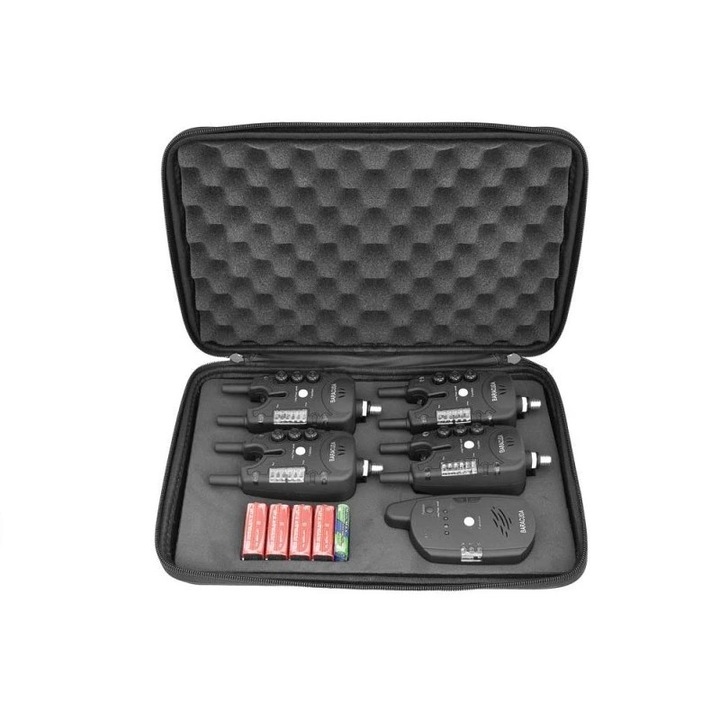 Set 4 avertizori plus statie cu snagbar, baterii incluse si penar pentru transport