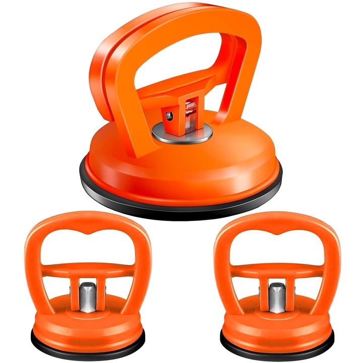 Set 3 ventuza profesionala, Axroad Mall, Indreptat tabla caroserie auto, Indepartarea adancitura, Aspiratie orizontala 10kg/30kg, Pentru mutarea mobilierului, sticlei, faiantei, ABS, 2 Dimensiuni, Portocaliu