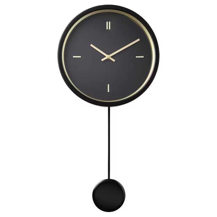 Acél falióra, inga, 26 cm, Fekete