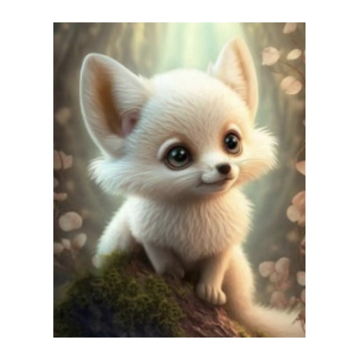 Tablou GM503 Vulpita alba cu Diamante, Goblen cu pietre 5D, cu rama de lemn, 20 x 30 cm