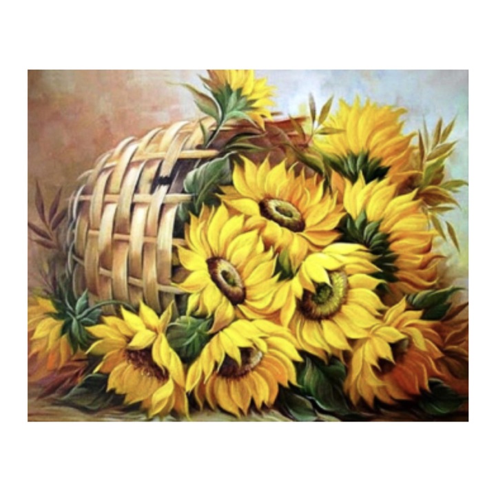 Tablou GM918, Cos de nuiele cu floarea soarelui, Pictura cu Diamante, Goblen cu pietre 5D, cu rama de lemn, 40 x 50 cm