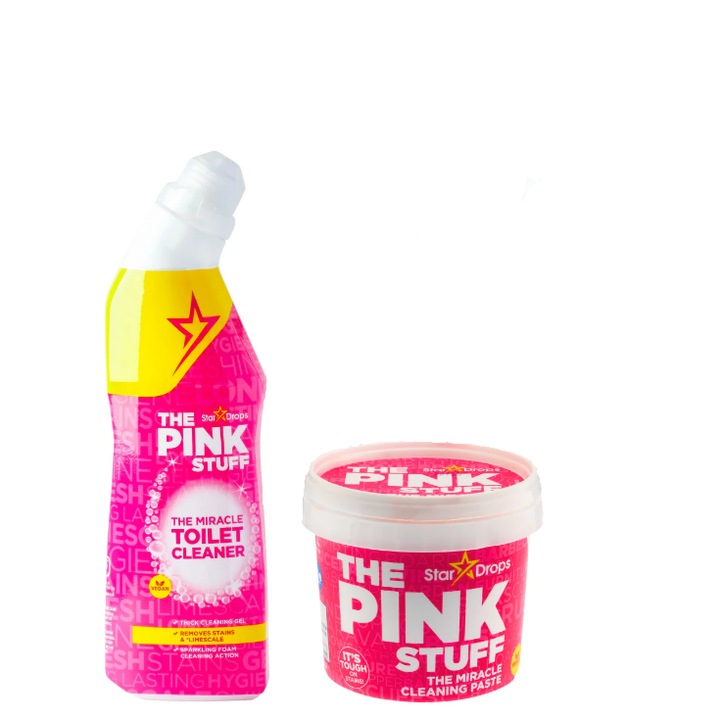 Комплект универсална почистваща паста The Pink Stuff, 850гр и почистващ гел за тоалетна чиния The Pink Stuff, 750 мл