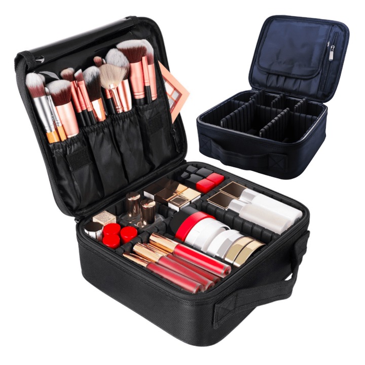 Geanta pentru cosmetice, cu compartimente, Negru