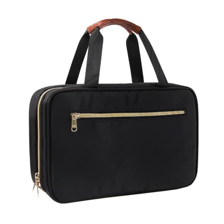 Geanta pentru cosmetice, cu compartimente, Negru/Roz