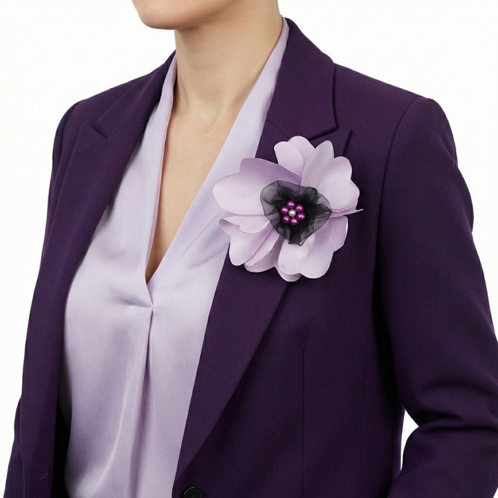 Brosa Handmade Floare de Mac Lila, Material Textil Satinat, Diametru 13 cm, Accesoriu Elegant pentru Palton, Sacou sau Rochie