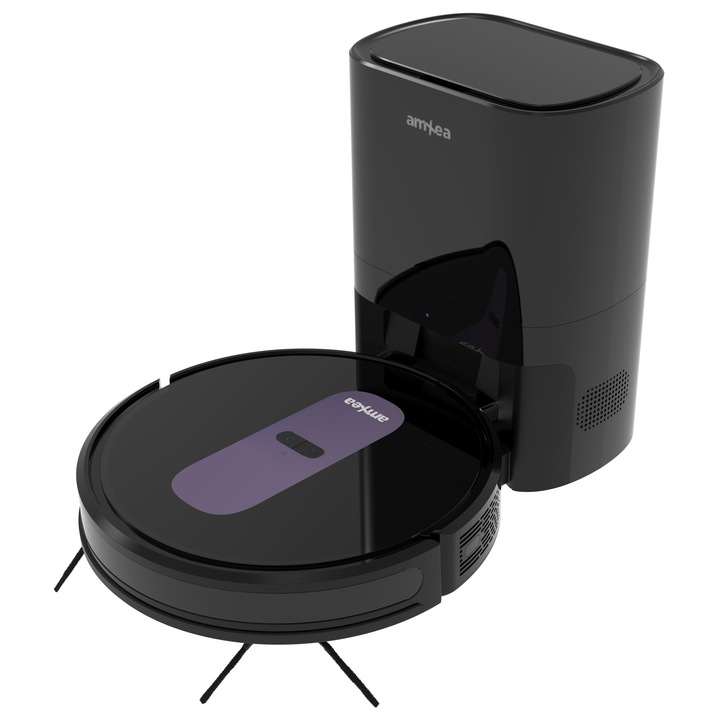 Прахосмукачка робот amXea G1RM Black-Violet, външен автоматичен прахоуловител 2.8L, жироскопична навигация, Wi-Fi приложение, смарт памет, много повърхности, химическо чистене с пране, централна четка