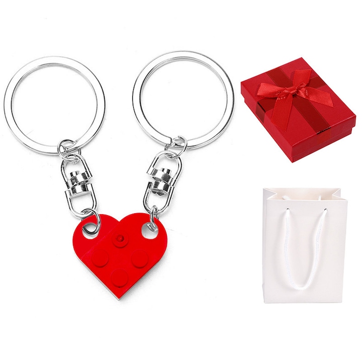 2 db-os kulcstartó készlet a párnak, Ronyes®, szív, piros