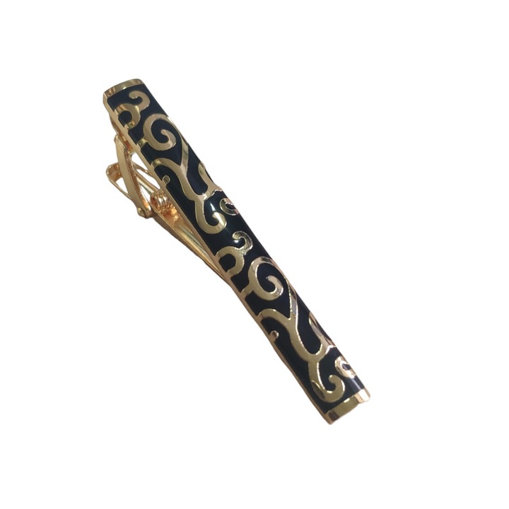 Férfi nyakkendőcsipesz, Műanyag, Mintás, Fekete/Arany