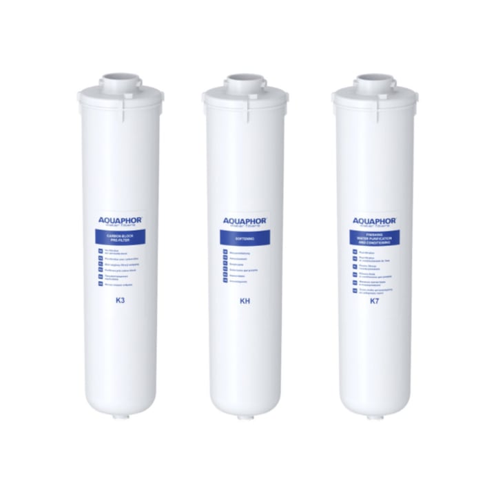Set 3 filtre, Aquaphor, Compatibil cu Crystal H, Carbune activ, Alb