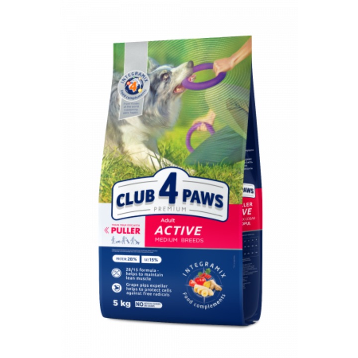 Hrana uscata completa Club 4 Paws Premium pentru caini activi de talie medie, 5kg