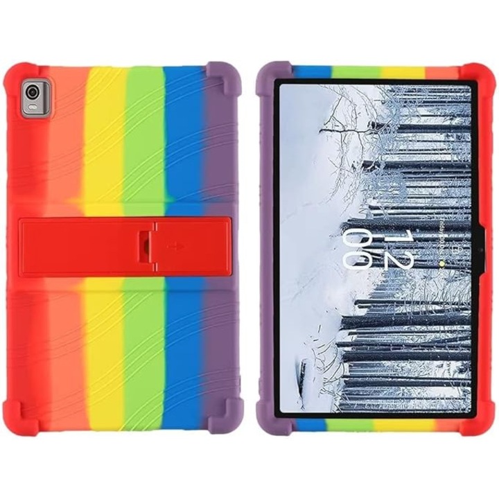Husa de tip stand Sigloo, pentru tableta NOKIA T21, protectie 360, Shockproof, din silicon, Rainbow