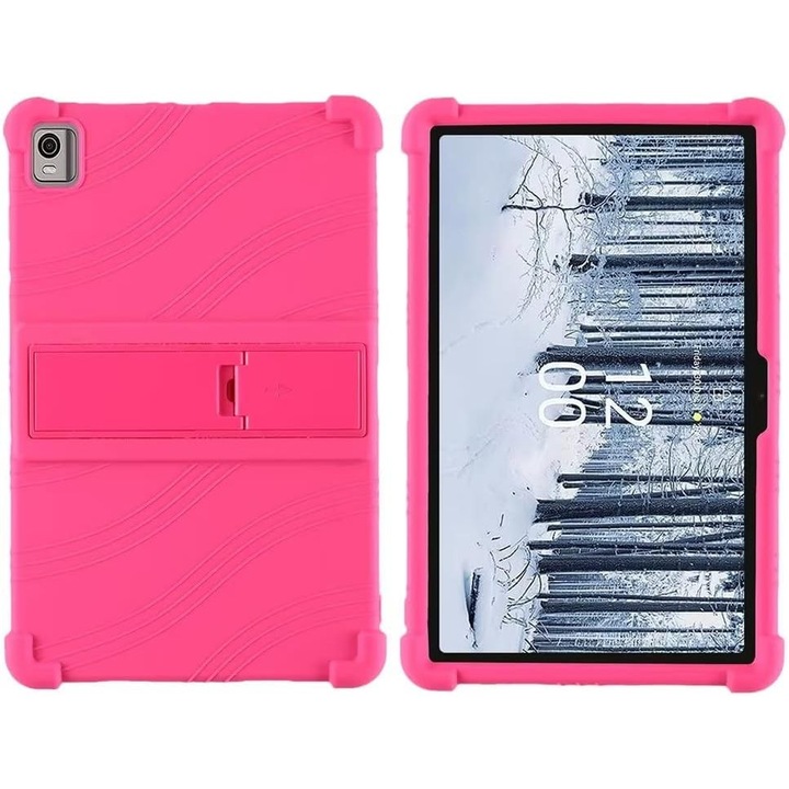 Husa de tip stand Sigloo, pentru tableta NOKIA T21, protectie 360, Shockproof, din silicon, Pink
