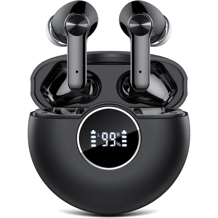 Casti wireless, Bluetooth 5.3, Afisaj digital, Negru