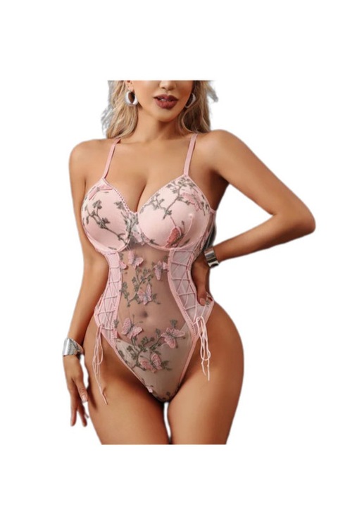 Body sexy transparent cu broderie,sutien push-up