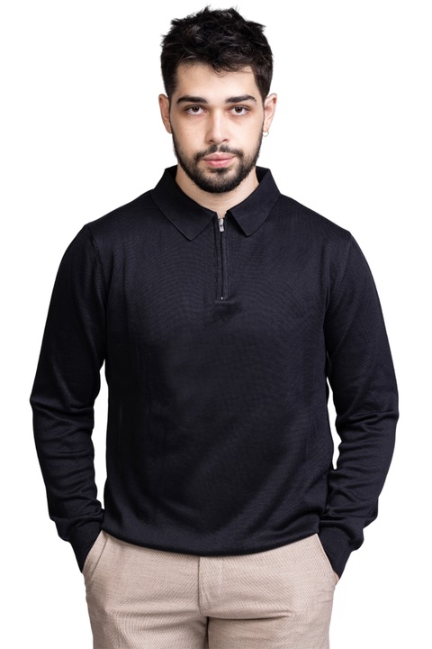 Pulover barbati Wemsey polo, Bumbac, Negru, Negru