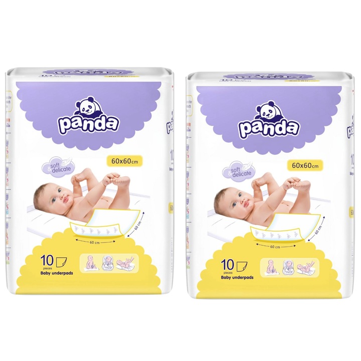 Aleze cearceaf absorbant pentru protectie pat, Panda, 60x60 cm, 20 buc